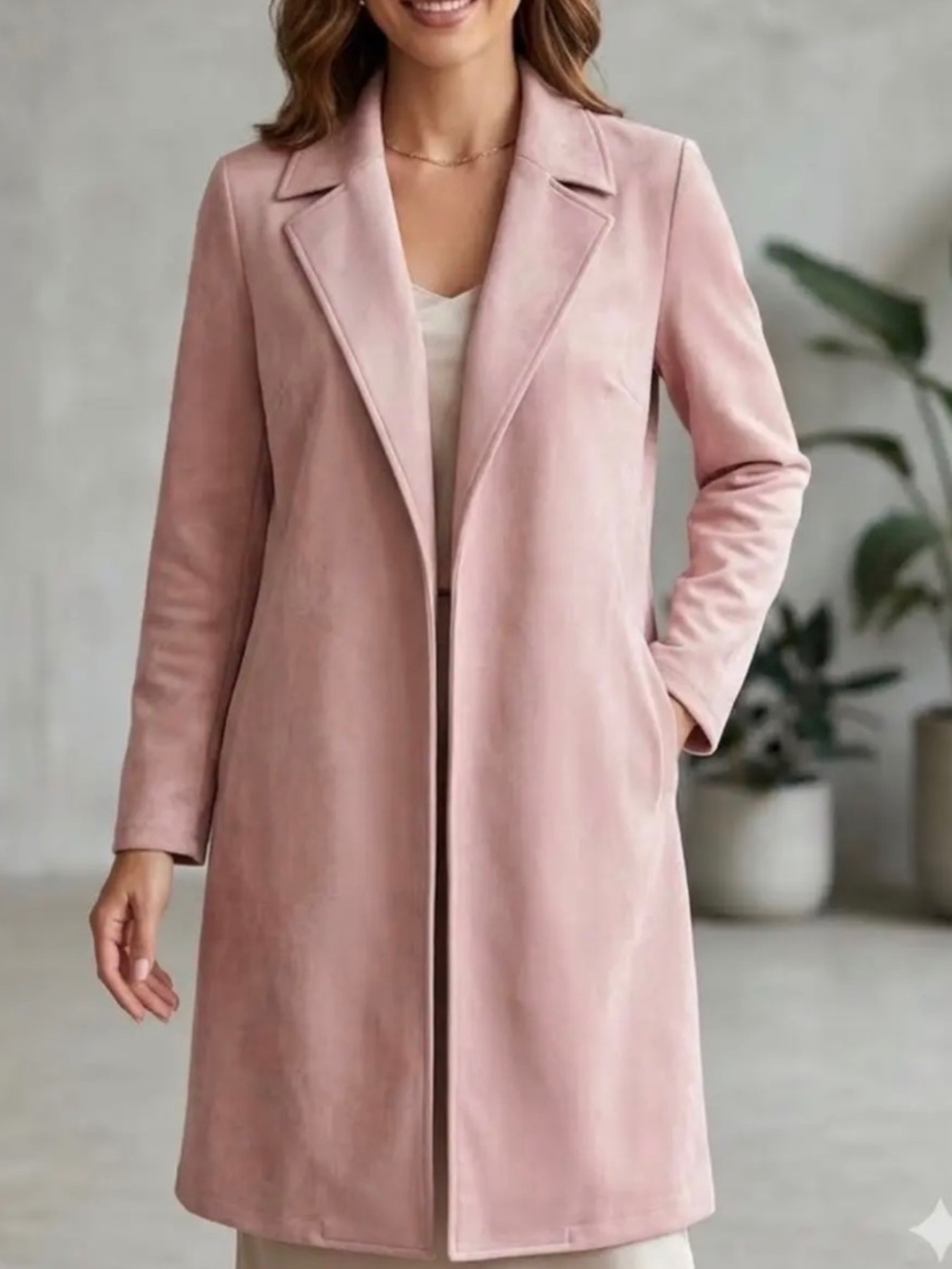 Zara Faux Suede Lapel Trench Coat in Blush Pink Size Small